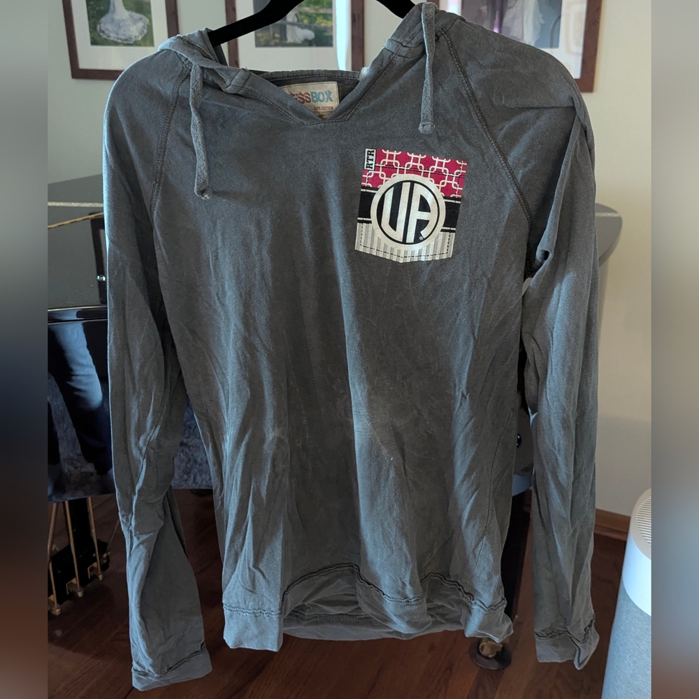 Pressbox Charcoal Hoodie with Red Accent